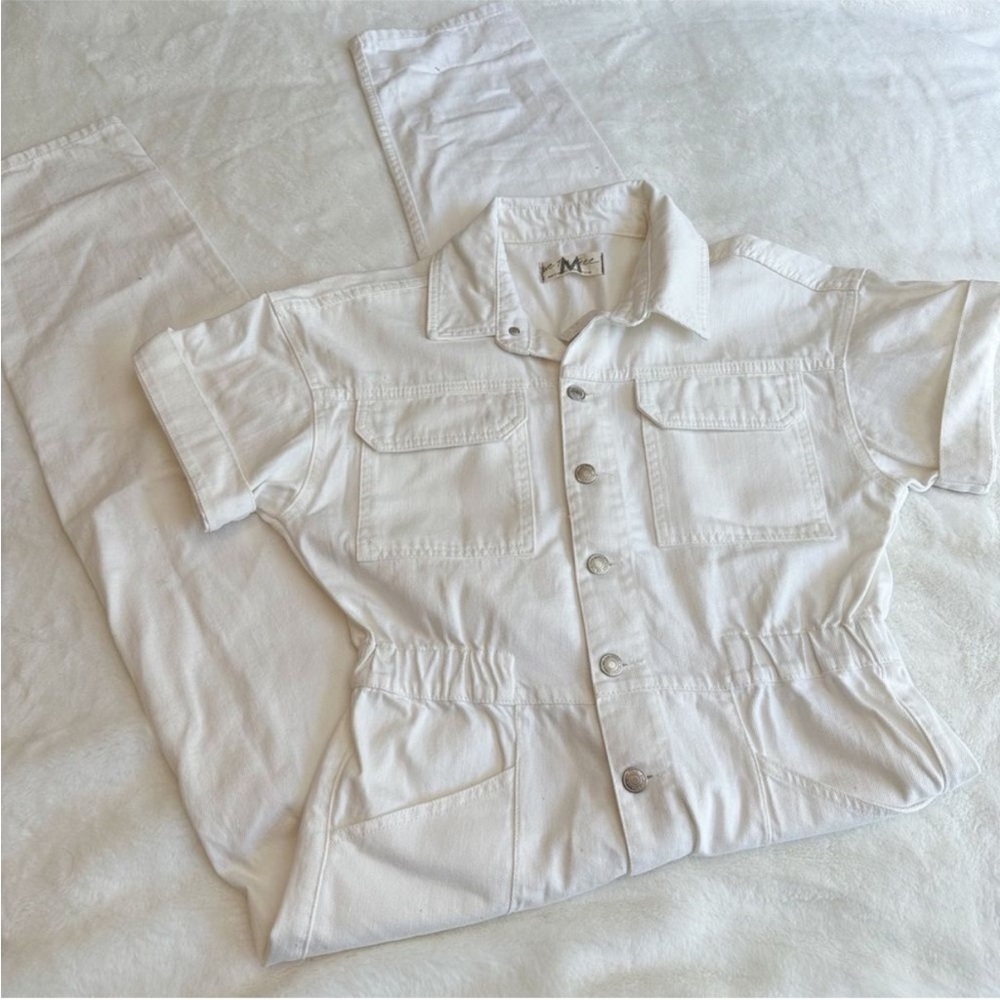 We The Free Marci White Denim Jumpsuit Women's Size Medium NWT